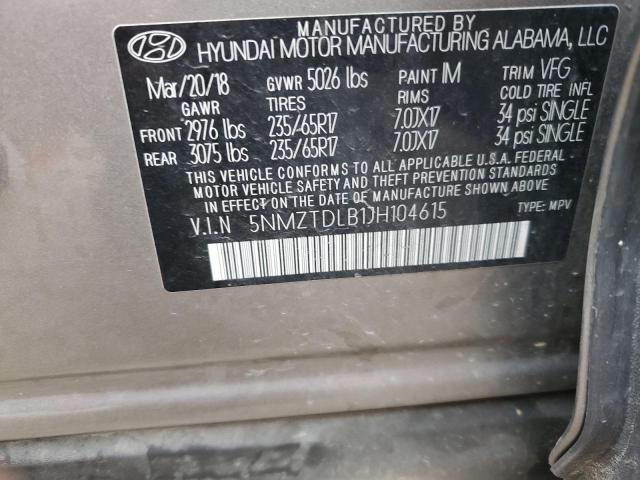 Photo 9 VIN: 5NMZTDLB1JH104615 - HYUNDAI SANTA FE S 