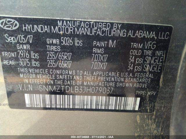 Photo 8 VIN: 5NMZTDLB3JH079037 - HYUNDAI SANTA FE SPORT 