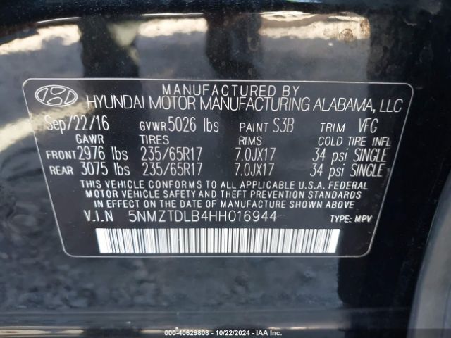 Photo 8 VIN: 5NMZTDLB4HH016944 - HYUNDAI SANTA FE SPORT 