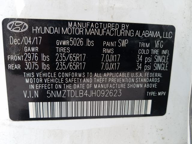 Photo 9 VIN: 5NMZTDLB4JH092623 - HYUNDAI SANTA FE S 