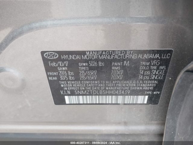 Photo 8 VIN: 5NMZTDLB5HH043439 - HYUNDAI SANTA FE SPORT 