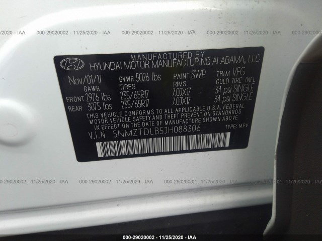 Photo 8 VIN: 5NMZTDLB5JH088306 - HYUNDAI SANTA-FE 