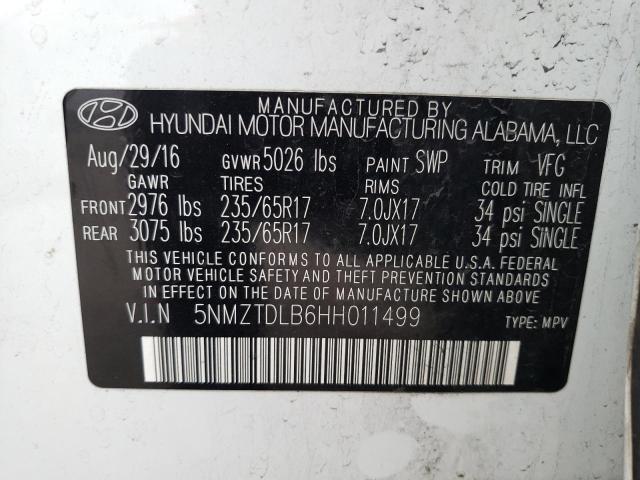 Photo 12 VIN: 5NMZTDLB6HH011499 - HYUNDAI SANTA FE S 