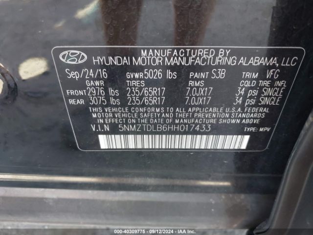 Photo 8 VIN: 5NMZTDLB6HH017433 - HYUNDAI SANTA FE SPORT 