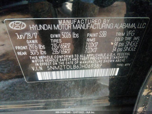 Photo 8 VIN: 5NMZTDLB6JH069389 - HYUNDAI SANTA FE SPORT 