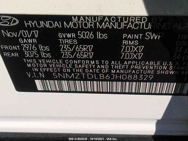 Photo 8 VIN: 5NMZTDLB6JH088329 - HYUNDAI SANTA FE SPORT 