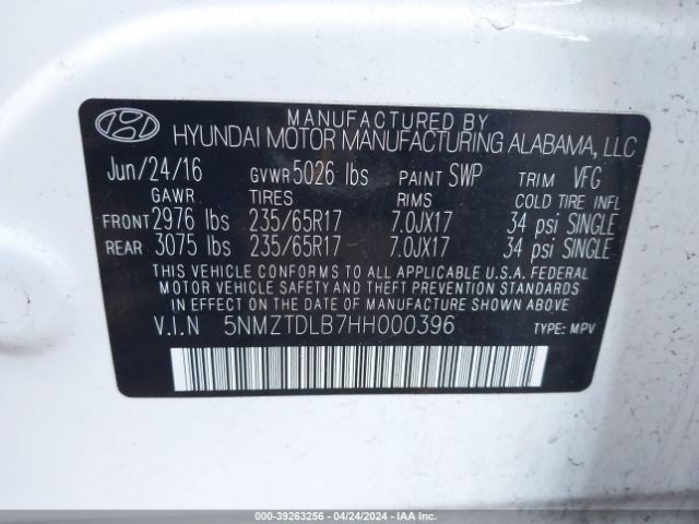 Photo 8 VIN: 5NMZTDLB7HH000396 - HYUNDAI SANTA FE SPORT 