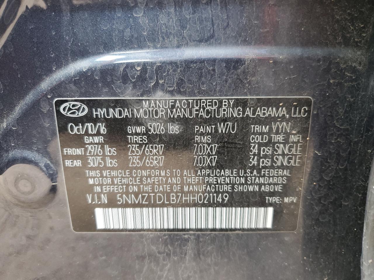 Photo 11 VIN: 5NMZTDLB7HH021149 - HYUNDAI SANTA FE 