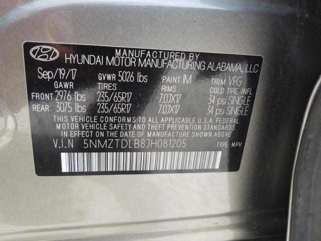 Photo 9 VIN: 5NMZTDLB8JH081205 - HYUNDAI SANTA FE S 