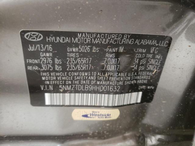 Photo 9 VIN: 5NMZTDLB9HH001632 - HYUNDAI SANTA FE S 