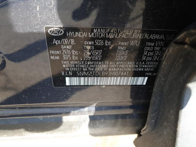 Photo 9 VIN: 5NMZTDLB9JH107441 - HYUNDAI SANTA FE S 