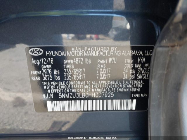 Photo 8 VIN: 5NMZU3LB0HH007925 - HYUNDAI SANTA FE SPORT 