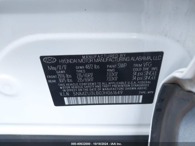 Photo 8 VIN: 5NMZU3LB0JH061649 - HYUNDAI SANTA FE SPORT 