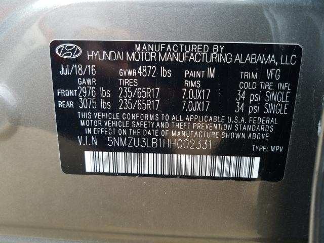 Photo 9 VIN: 5NMZU3LB1HH002331 - HYUNDAI SANTA FE S 