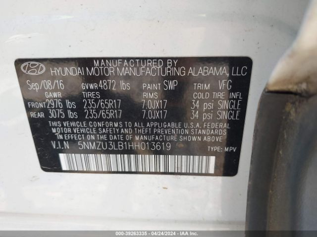 Photo 8 VIN: 5NMZU3LB1HH013619 - HYUNDAI SANTA FE SPORT 