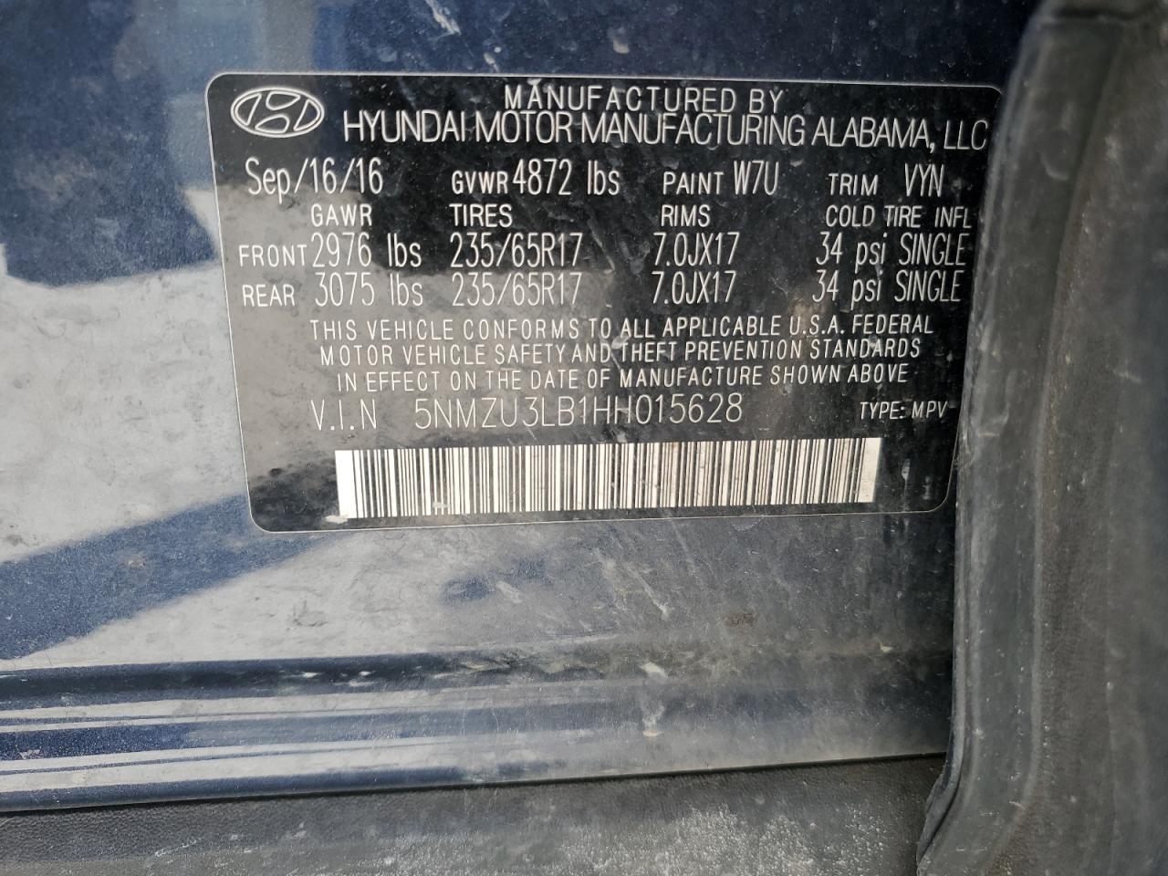 Photo 12 VIN: 5NMZU3LB1HH015628 - HYUNDAI SANTA FE 