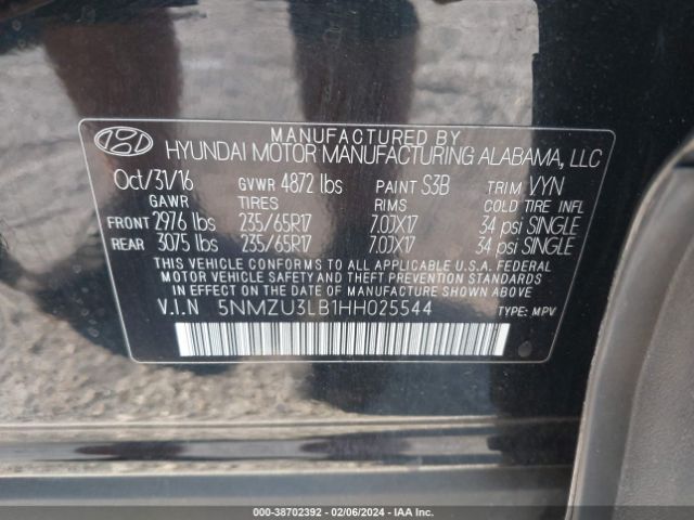 Photo 8 VIN: 5NMZU3LB1HH025544 - HYUNDAI SANTA FE SPORT 