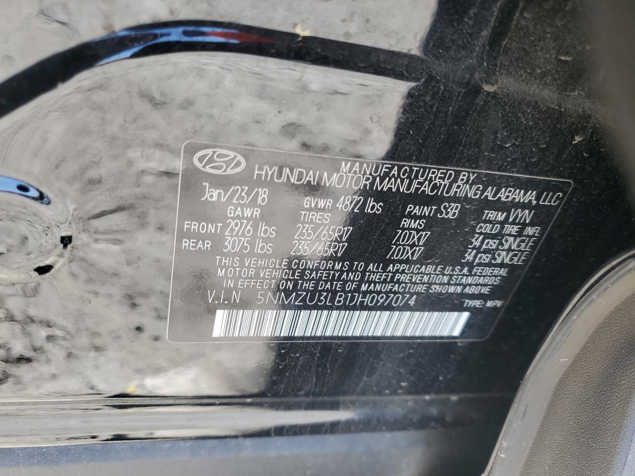 Photo 11 VIN: 5NMZU3LB1JH097074 - HYUNDAI SANTA FE 