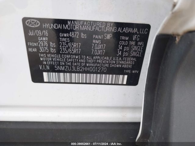 Photo 8 VIN: 5NMZU3LB2HH001270 - HYUNDAI SANTA FE SPORT 