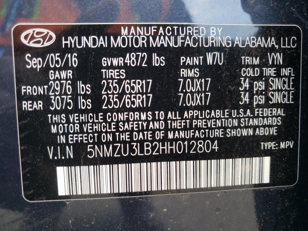 Photo 13 VIN: 5NMZU3LB2HH012804 - HYUNDAI SANTA FE 