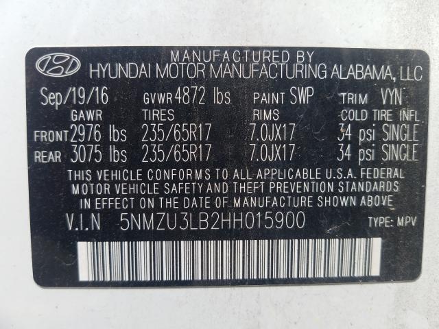 Photo 9 VIN: 5NMZU3LB2HH015900 - HYUNDAI SANTA FE S 