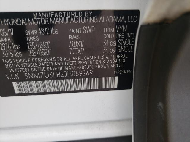 Photo 9 VIN: 5NMZU3LB2JH059269 - HYUNDAI SANTA FE S 