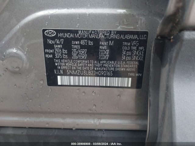 Photo 8 VIN: 5NMZU3LB2JH090165 - HYUNDAI SANTA FE SPORT 