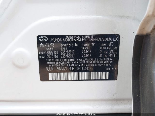 Photo 8 VIN: 5NMZU3LB2JH103450 - HYUNDAI SANTA FE SPORT 