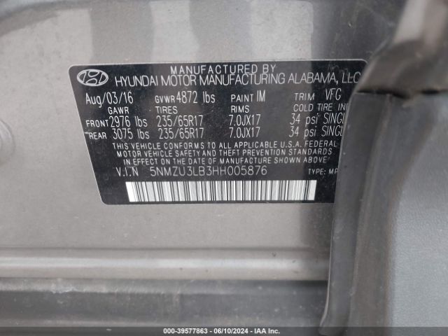 Photo 8 VIN: 5NMZU3LB3HH005876 - HYUNDAI SANTA FE SPORT 