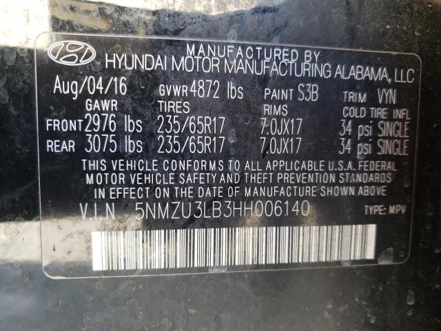 Photo 9 VIN: 5NMZU3LB3HH006140 - HYUNDAI SANTA FE S 