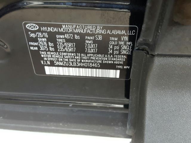 Photo 9 VIN: 5NMZU3LB3HH018465 - HYUNDAI SANTA FE S 