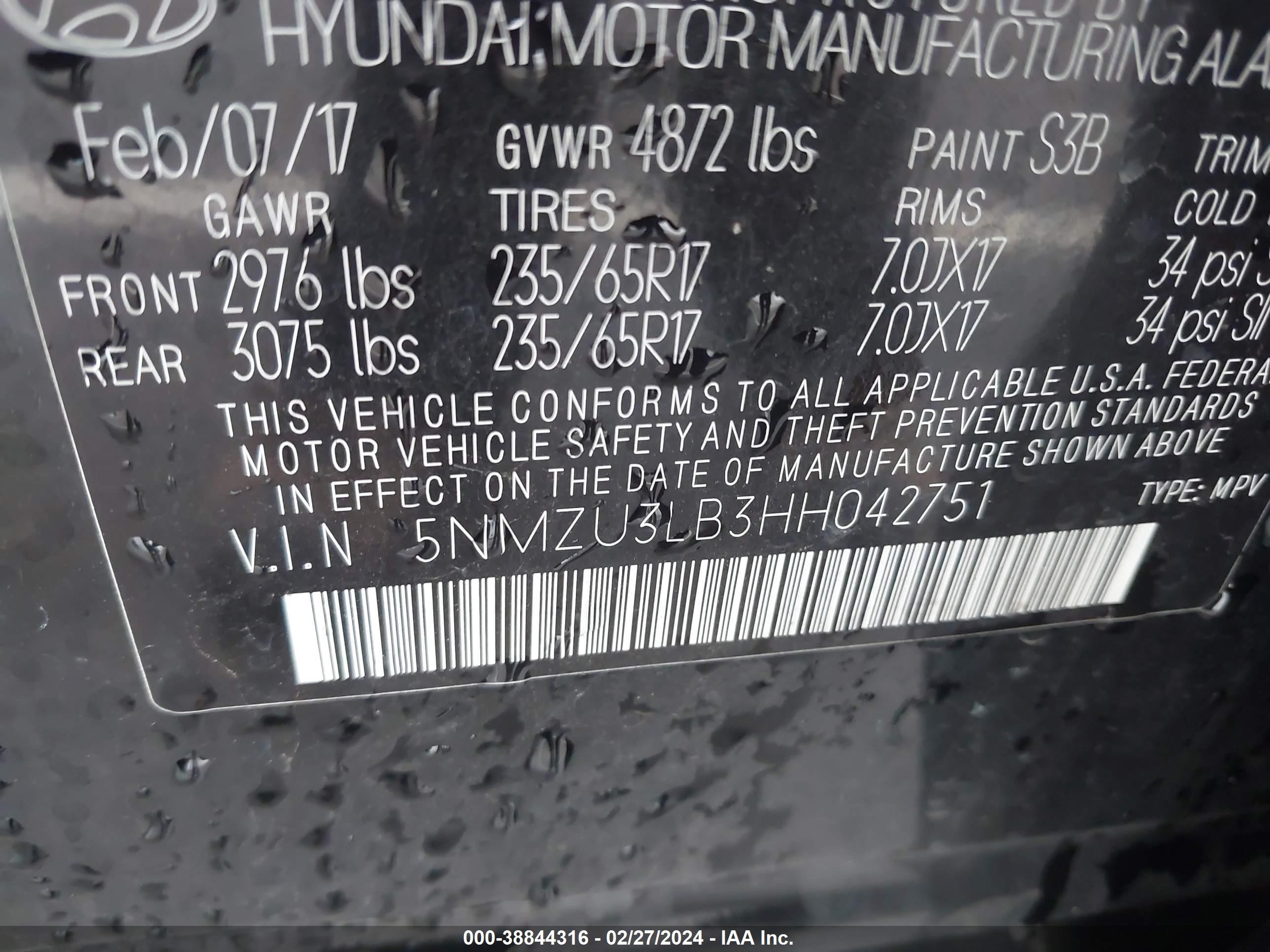 Photo 8 VIN: 5NMZU3LB3HH042751 - HYUNDAI SANTA FE 