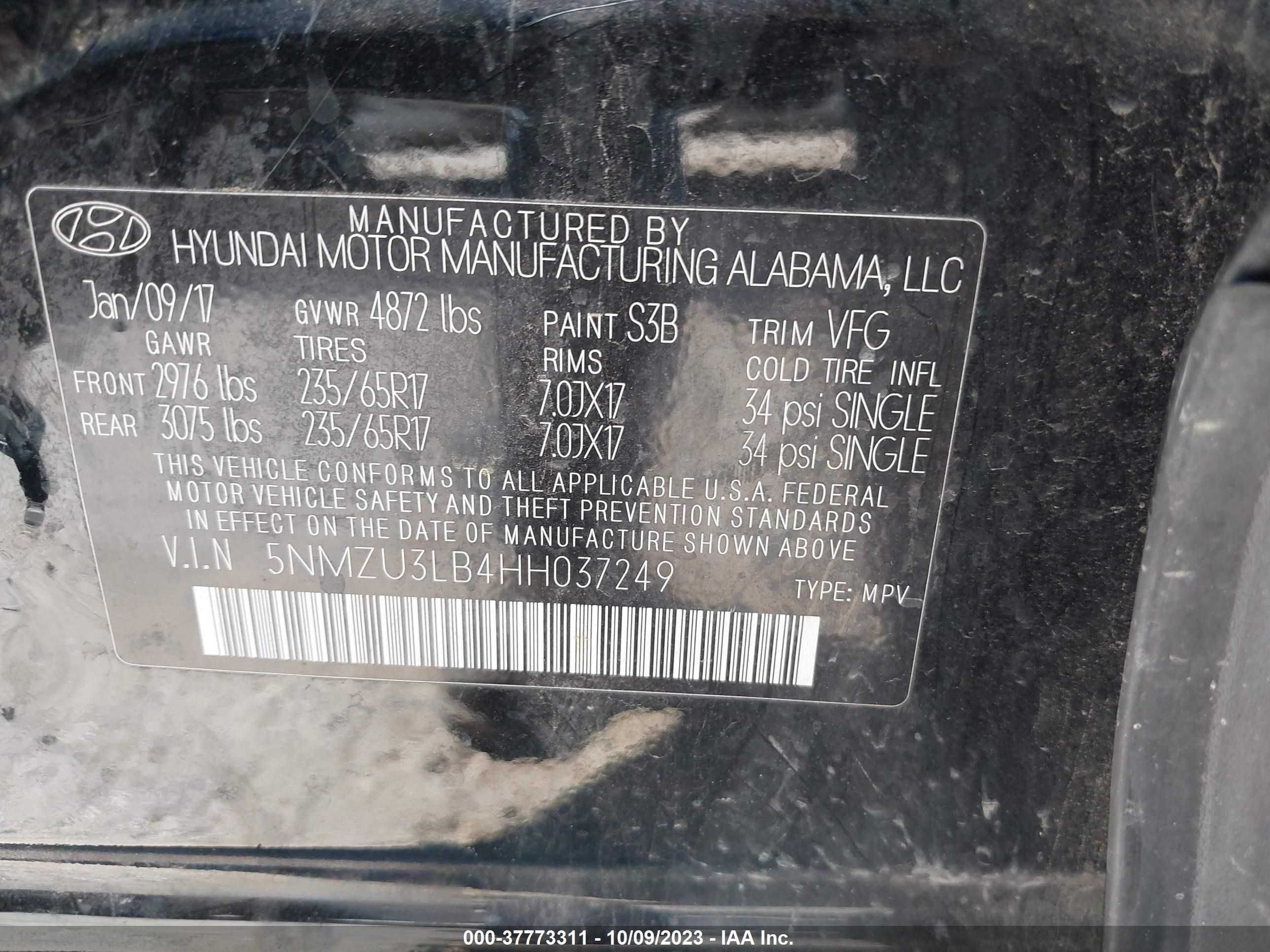 Photo 8 VIN: 5NMZU3LB4HH037249 - HYUNDAI SANTA FE 