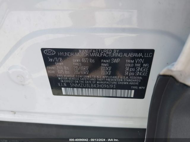 Photo 8 VIN: 5NMZU3LB4JH096193 - HYUNDAI SANTA FE SPORT 