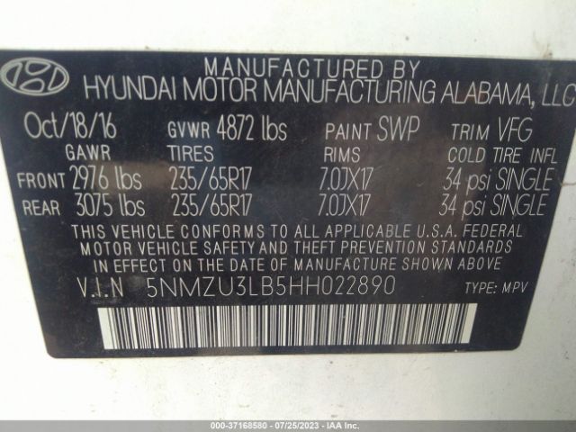 Photo 8 VIN: 5NMZU3LB5HH022890 - HYUNDAI SANTA FE SPORT 