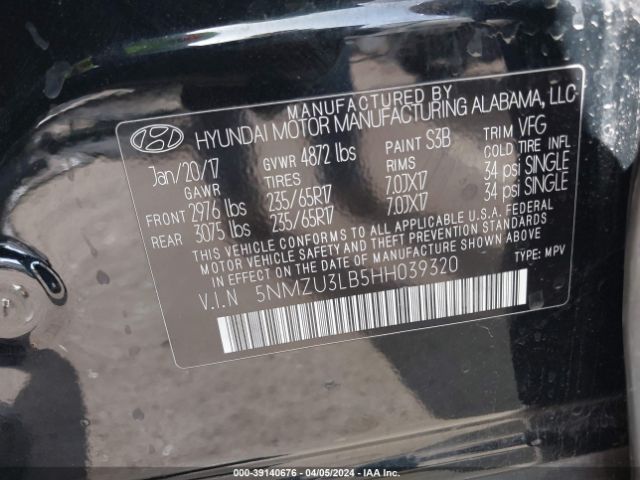 Photo 8 VIN: 5NMZU3LB5HH039320 - HYUNDAI SANTA FE SPORT 