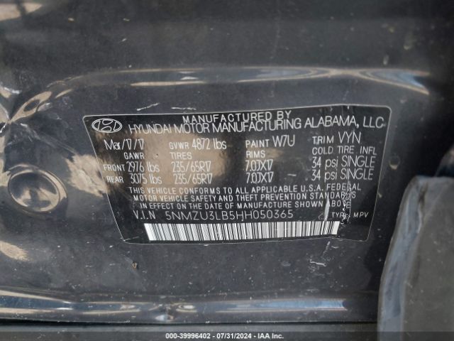 Photo 8 VIN: 5NMZU3LB5HH050365 - HYUNDAI SANTA FE SPORT 