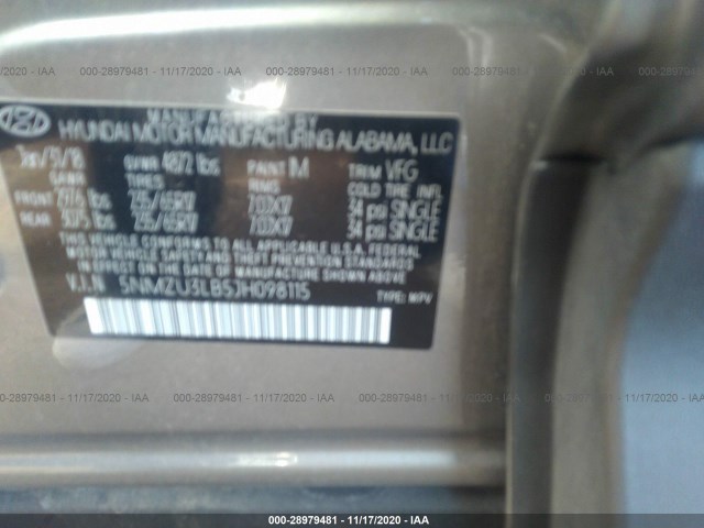 Photo 8 VIN: 5NMZU3LB5JH098115 - HYUNDAI SANTA-FE 