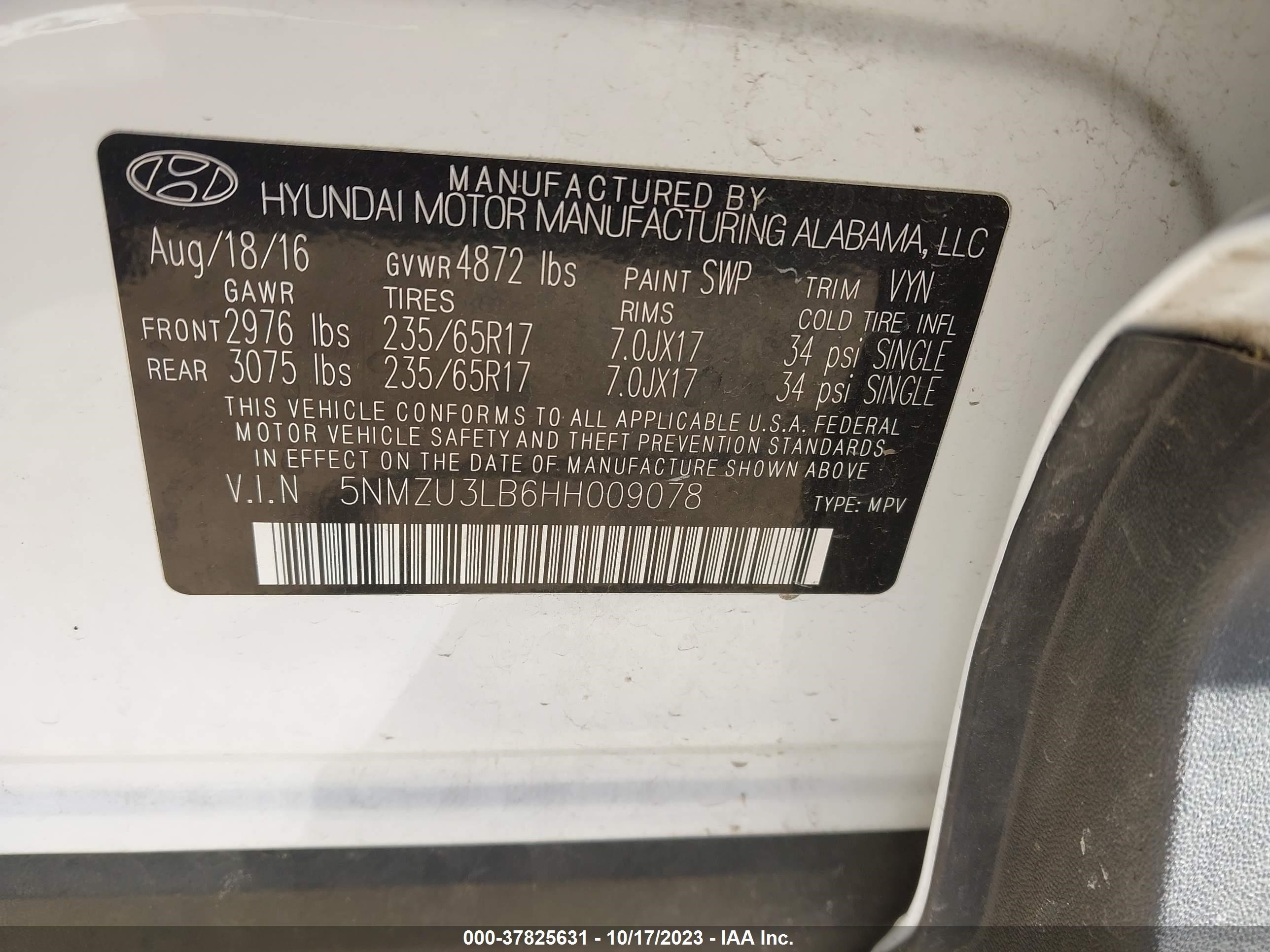 Photo 8 VIN: 5NMZU3LB6HH009078 - HYUNDAI SANTA FE 