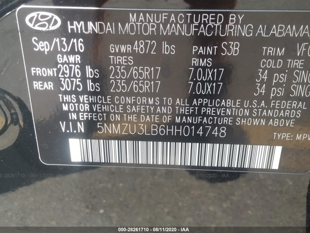 Photo 8 VIN: 5NMZU3LB6HH014748 - HYUNDAI SANTA FE SPORT 