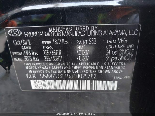 Photo 8 VIN: 5NMZU3LB6HH025782 - HYUNDAI SANTA FE SPORT 