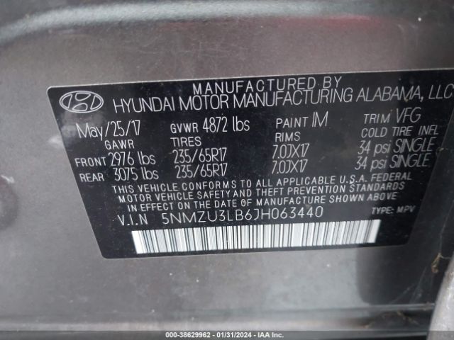 Photo 8 VIN: 5NMZU3LB6JH063440 - HYUNDAI SANTA FE SPORT 