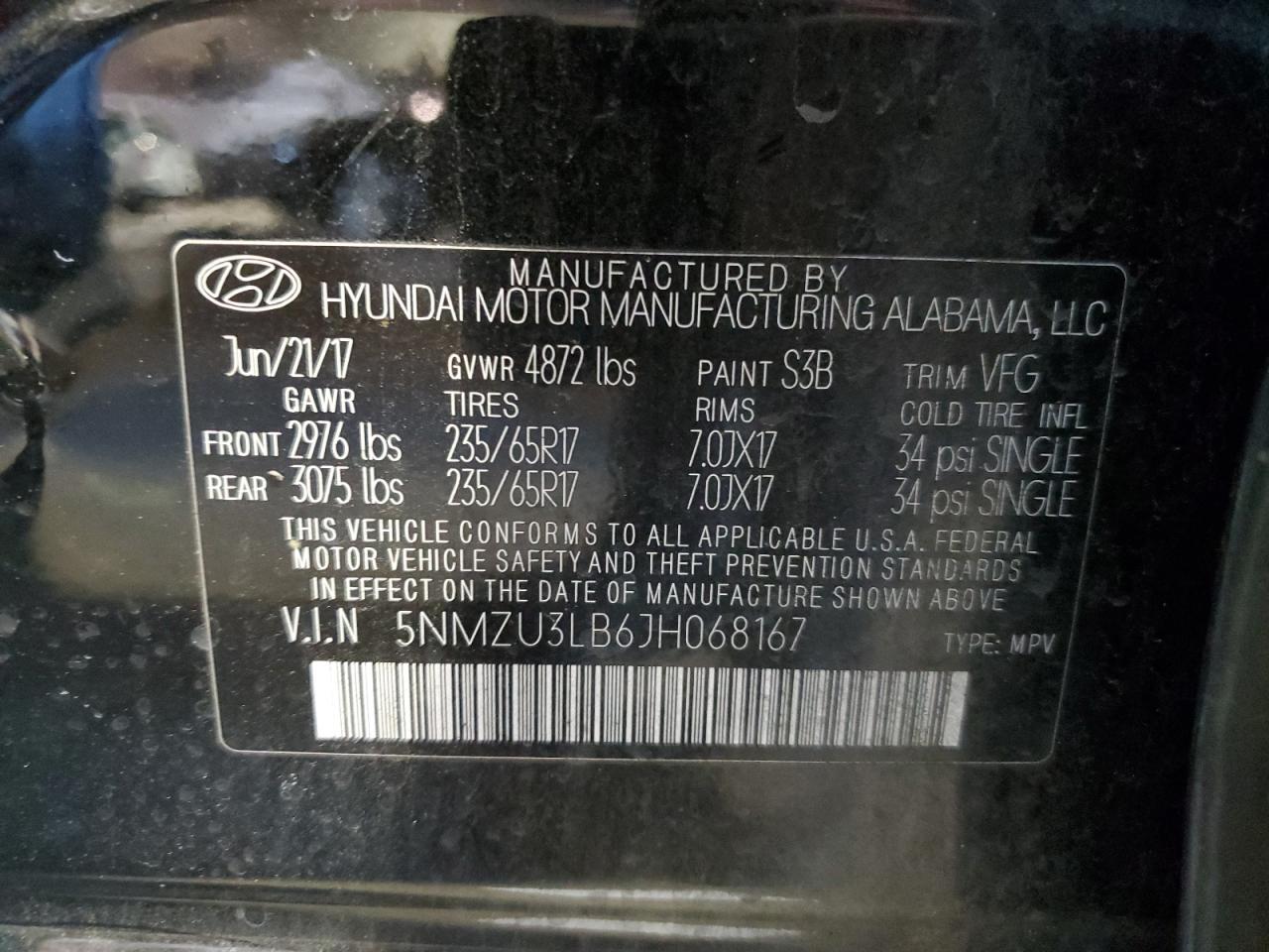 Photo 11 VIN: 5NMZU3LB6JH068167 - HYUNDAI SANTA FE 