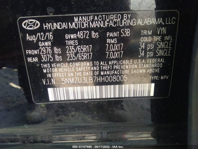 Photo 8 VIN: 5NMZU3LB7HH008005 - HYUNDAI SANTA FE SPORT 