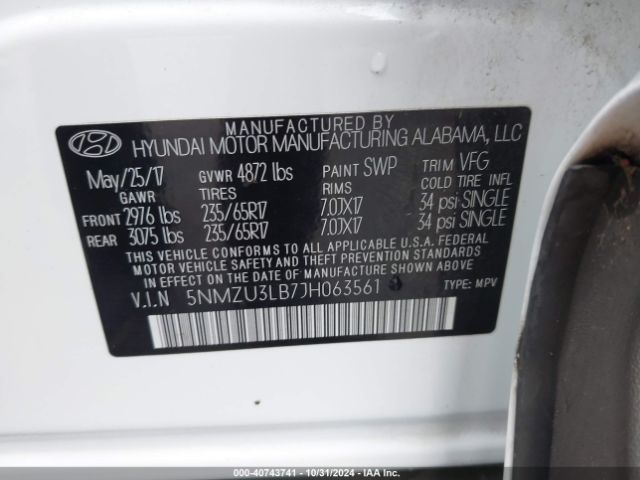 Photo 8 VIN: 5NMZU3LB7JH063561 - HYUNDAI SANTA FE SPORT 