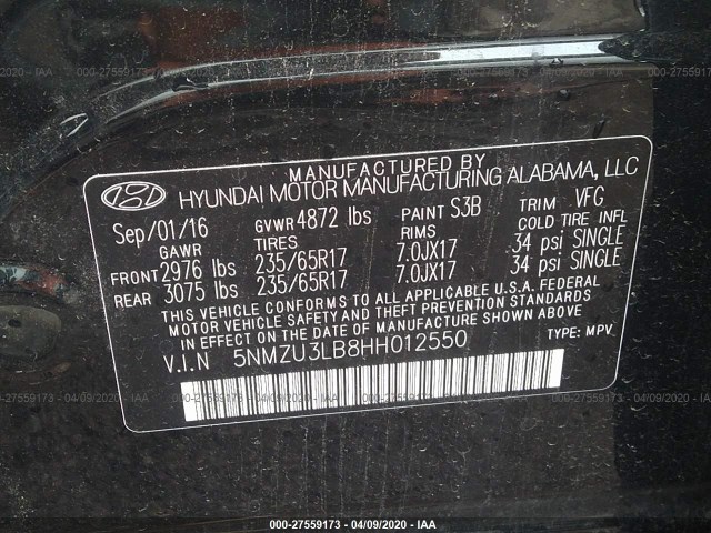 Photo 8 VIN: 5NMZU3LB8HH012550 - HYUNDAI SANTA FE 