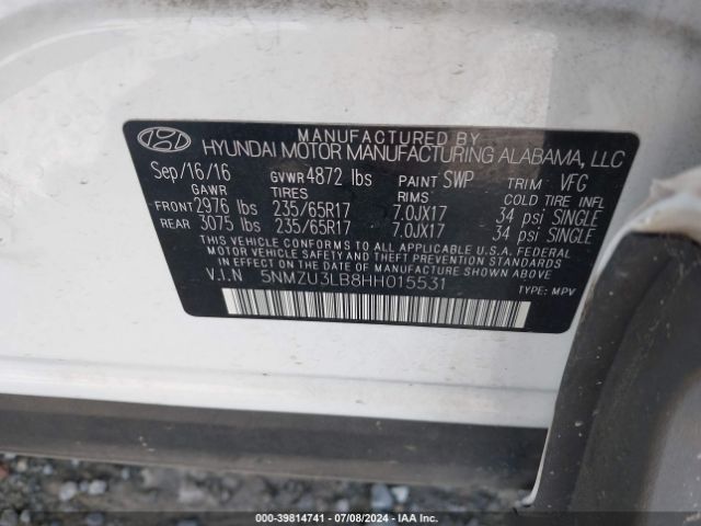 Photo 8 VIN: 5NMZU3LB8HH015531 - HYUNDAI SANTA FE SPORT 