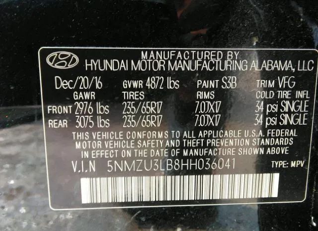 Photo 8 VIN: 5NMZU3LB8HH036041 - HYUNDAI SANTA FE SPORT 