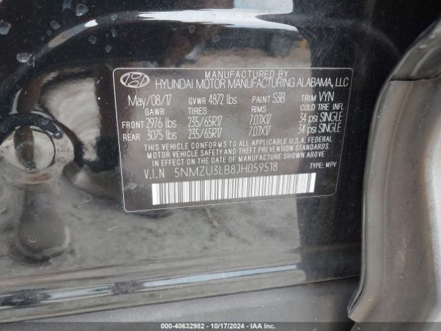 Photo 8 VIN: 5NMZU3LB8JH059518 - HYUNDAI SANTA FE SPORT 