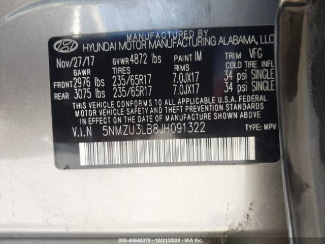 Photo 8 VIN: 5NMZU3LB8JH091322 - HYUNDAI SANTA FE SPORT 